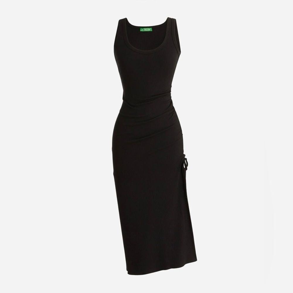 J. Crew Black Ruched Ribbed Midi Dress Women’s Size Large